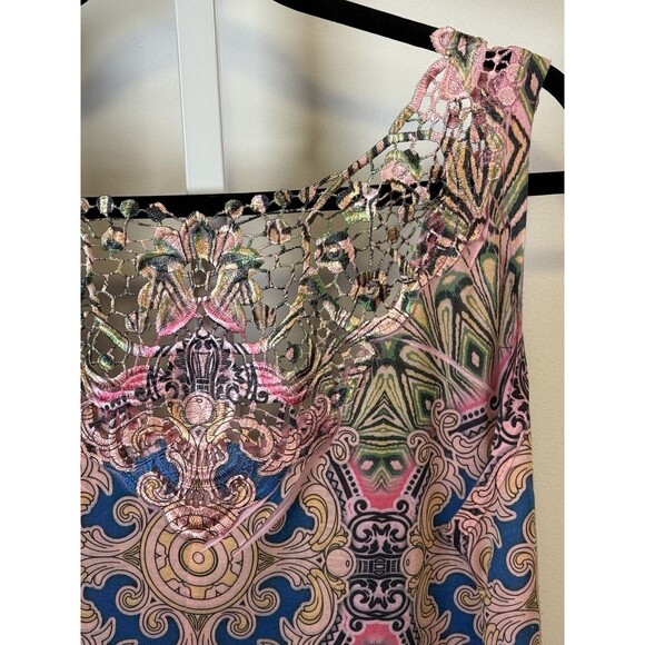 Sleeveless Bright Pink Paisley Print W Cut Out Lace Sz 14-16 Women’s - Picture 7 of 10